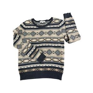 XXI Women’s Long Sleeve Sweater in Sz L, Dark Gray, Tan Geometric Pattern, warm